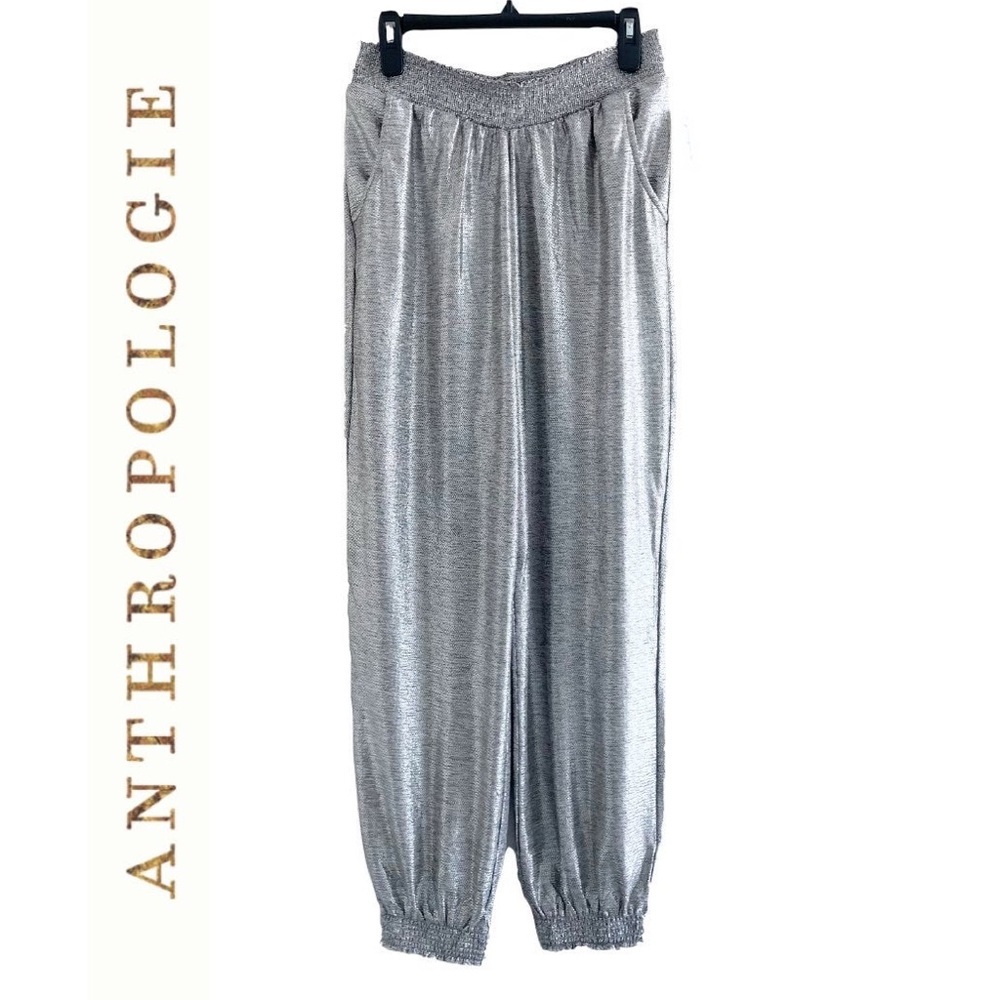 Anthropologie Metallic Silver Joggers